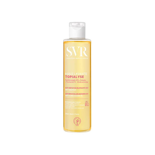 Envase de Topialyse Huile Lavante de SVR de 200 ml en fondo blanco