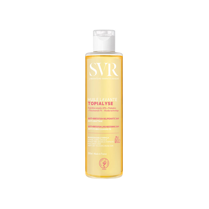 Envase de Topialyse Huile Lavante de SVR de 200 ml en fondo blanco