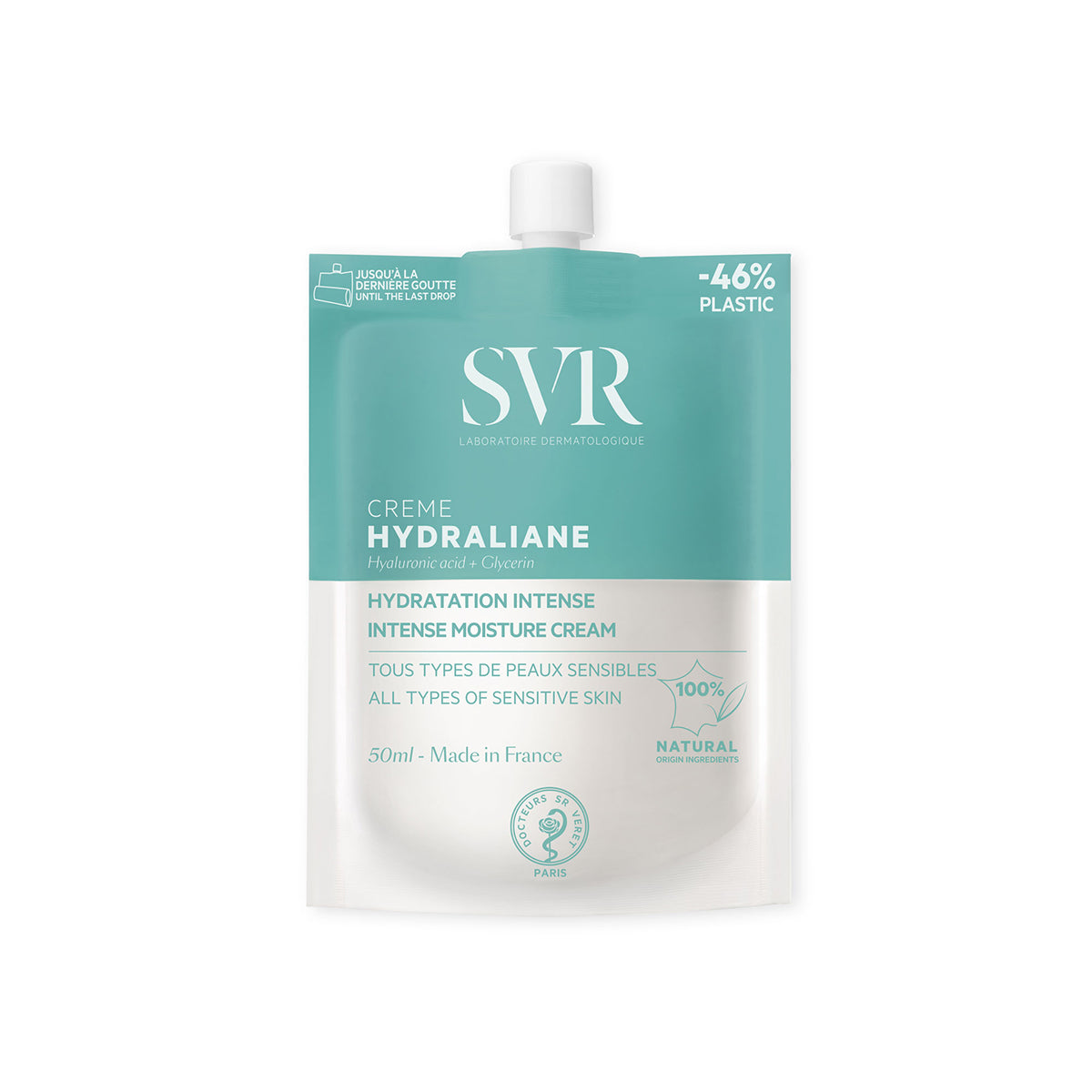 Envase de 50 ml del producto Creme Hydraliane de SVR en un fondo blanco