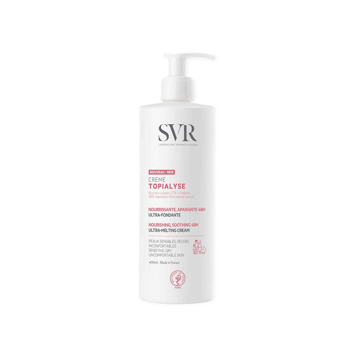 Producto envase de 400 ml de TOPIALYSE Crème con fondo en blanco