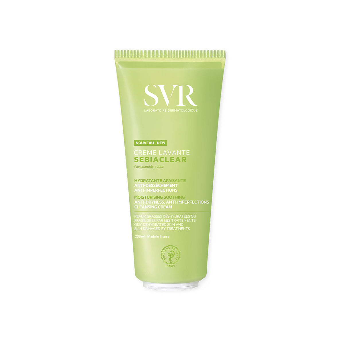 Envase de 200 ml del producto SEBIACLEAR Creme Levante en fondo blanco