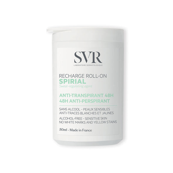 Producto antitranspirante de 50 ml del SPIRIAL Roll-on Recargable en un fondo blanco
