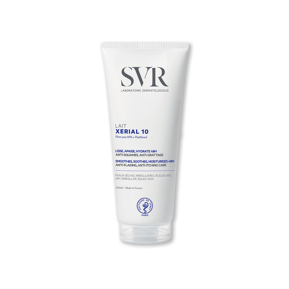 Producto en botella de 200 ml del Lait XERIAL 10 con fondo blanco