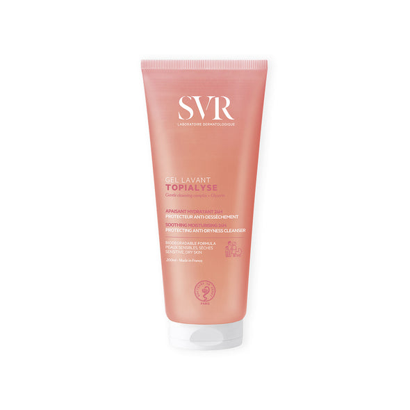 SVR Topialyse Gel Lavant en empaque de botella 200 ml en un fondo blanco