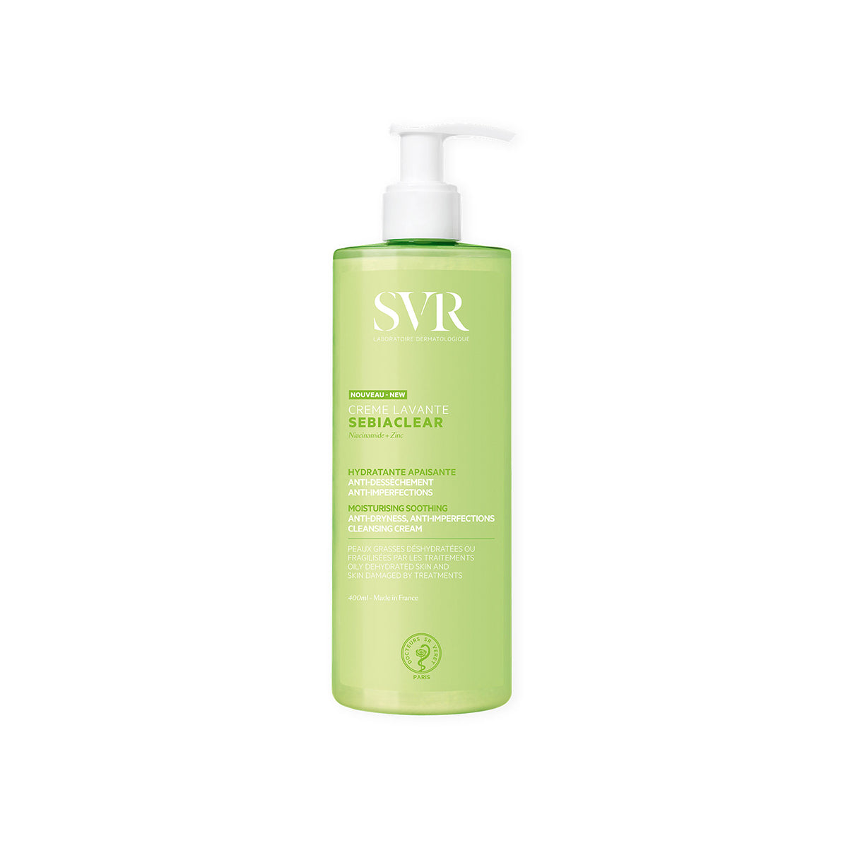 Envase de 400 ml del producto SEBIACLEAR Creme Levante en fondo blanco