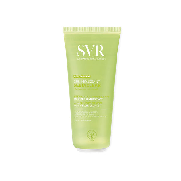 Envase de 200 ml del producto SEBIACLEAR Gel Moussant en fondo blanco