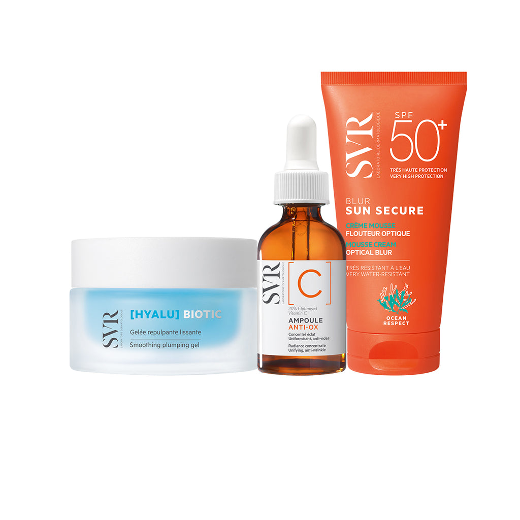 Rutina Hidratada y Luminosa: [HYALU] Biotic + [C] Ampoule + Sun Secure Blur