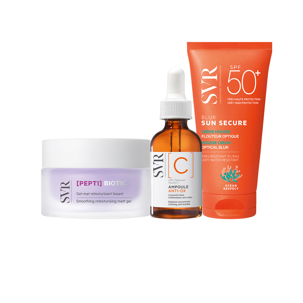 Rutina Piel Firme y Radiante: [PEPTI] Biotic + [C] Ampoule + Sun Secure Blur
